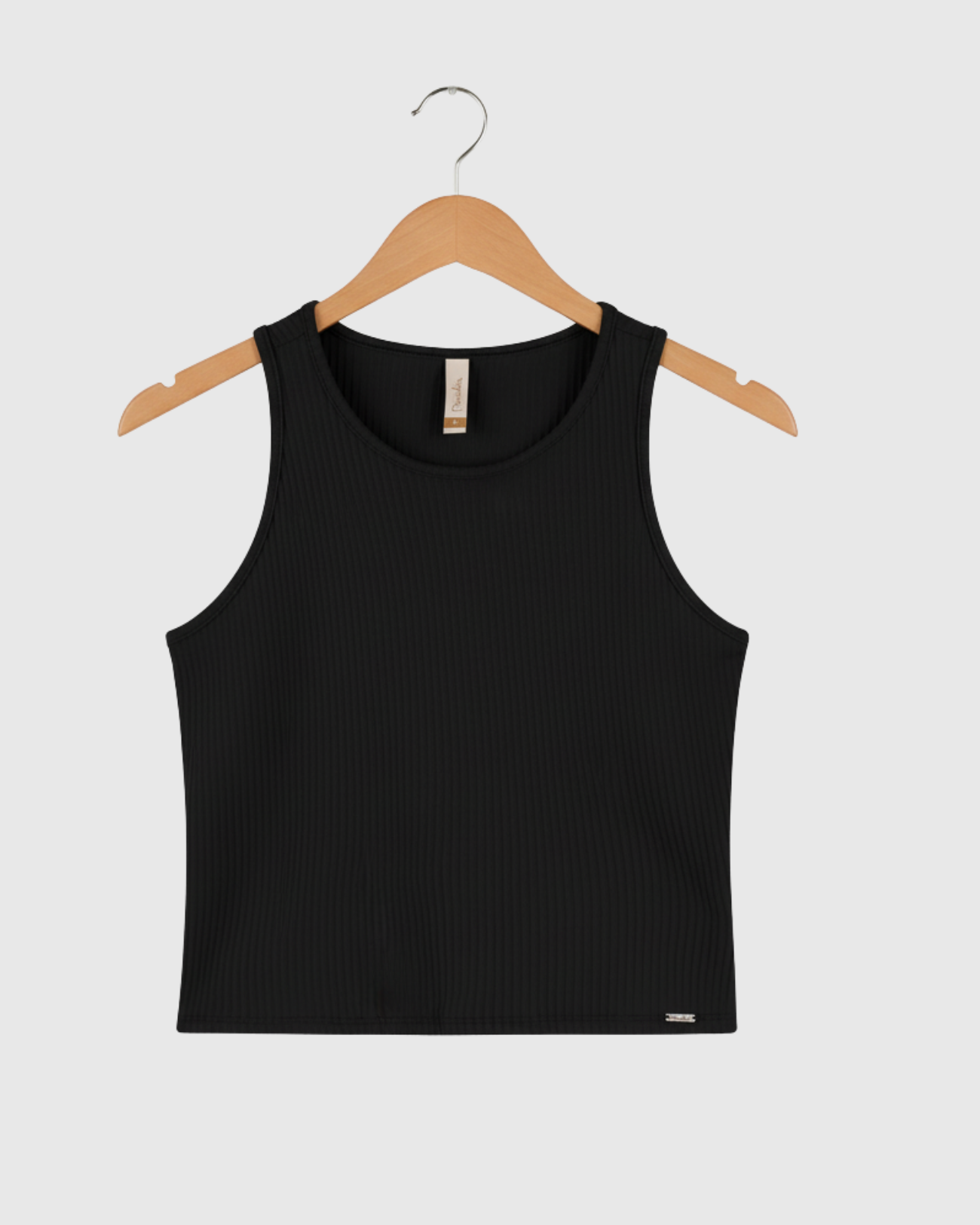 Blusa Regata Canelada Feminina Marialícia Cropped com Alça Larga Preta