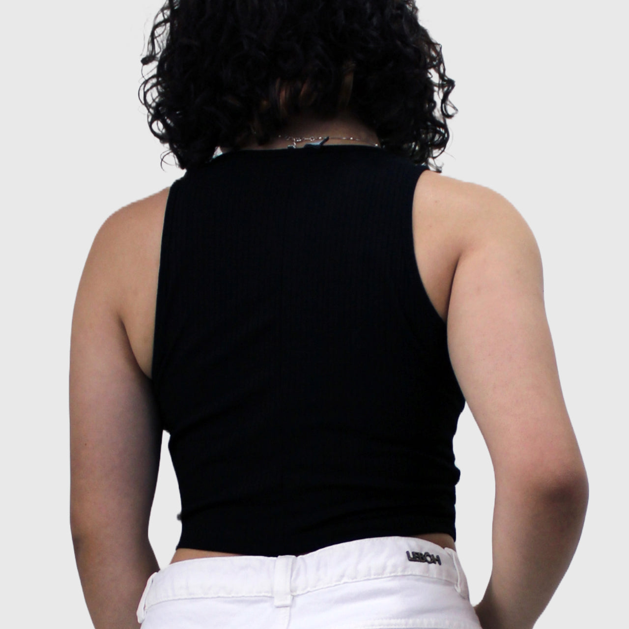 Blusa Regata Marialícia Alça Larga Canelada Cropped Viscose -