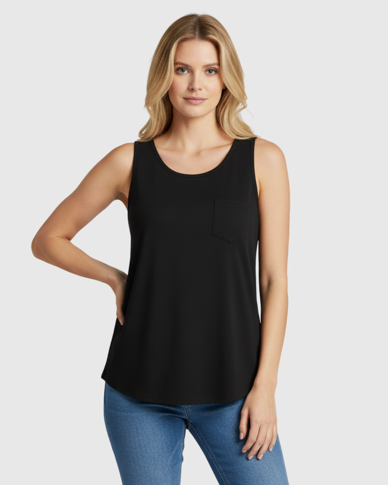 Blusa Regata Feminina Marialícia com Bolso Preta
