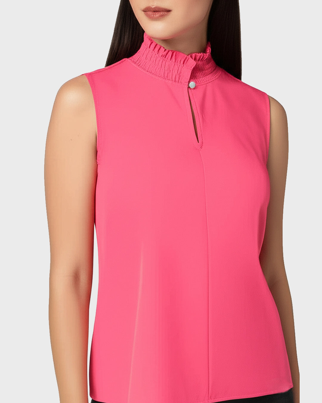 Blusa Feminina Rosa Chiclete Marialícia Sem Manga Gola Alta – 100% Viscose