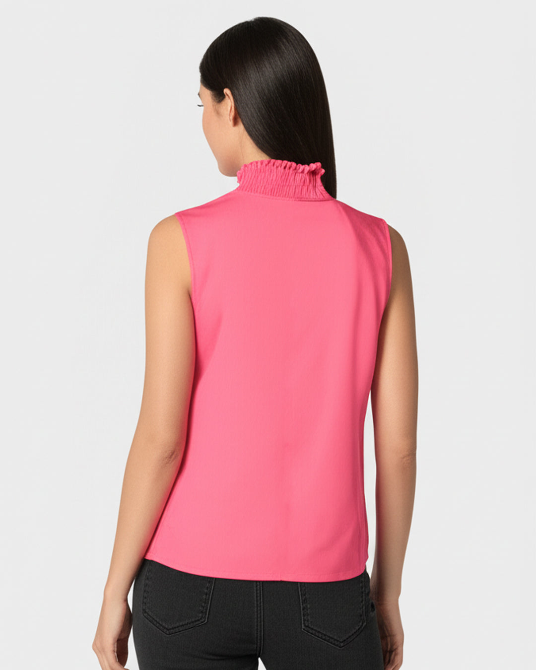 Blusa Feminina Rosa Chiclete Marialícia Sem Manga Gola Alta – 100% Viscose
