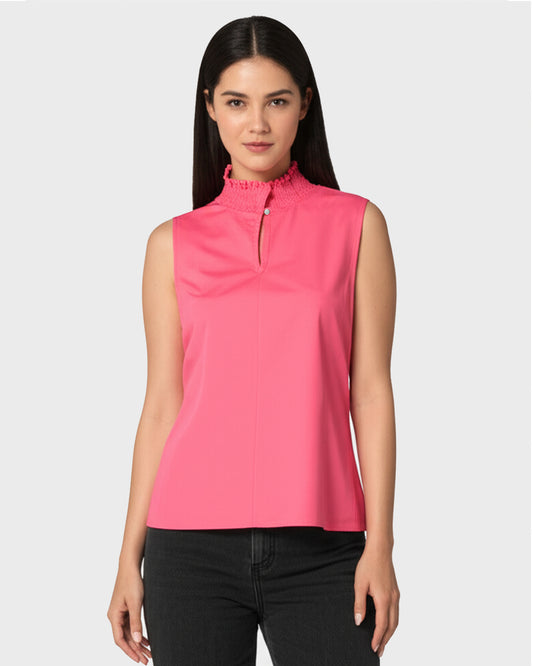 Blusa Feminina Rosa Chiclete Marialícia Sem Manga Gola Alta – 100% Viscose