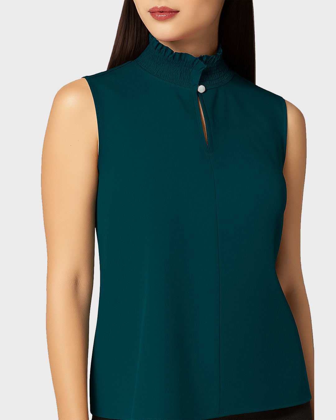 Blusa Verde Escuro Feminina Marialícia Sem Manga com Gola Alta