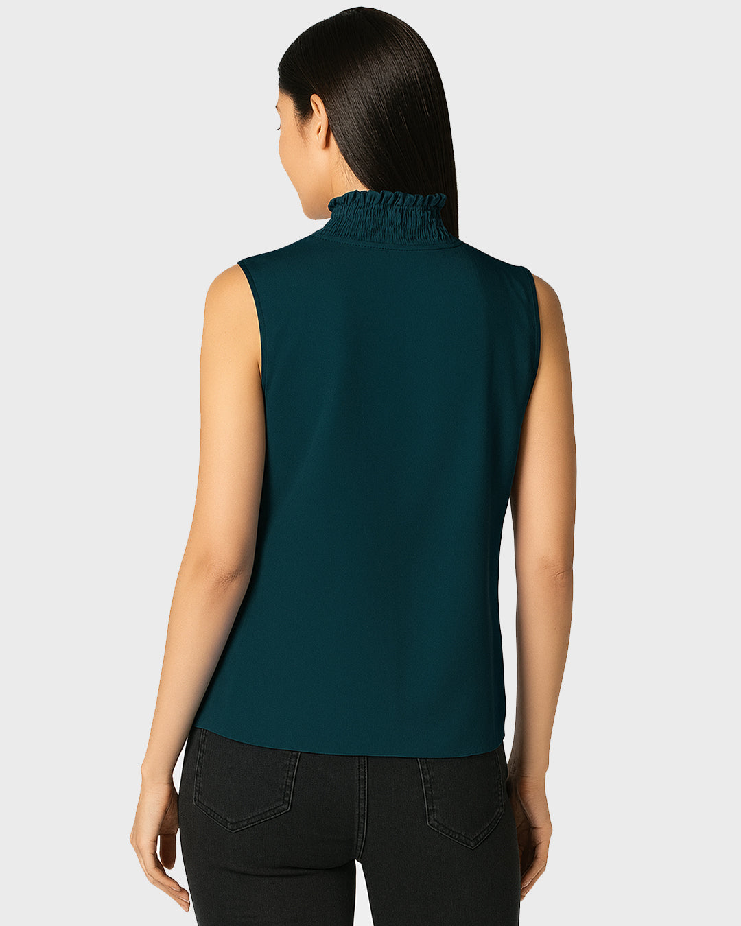 Blusa Verde Escuro Feminina Marialícia Sem Manga com Gola Alta