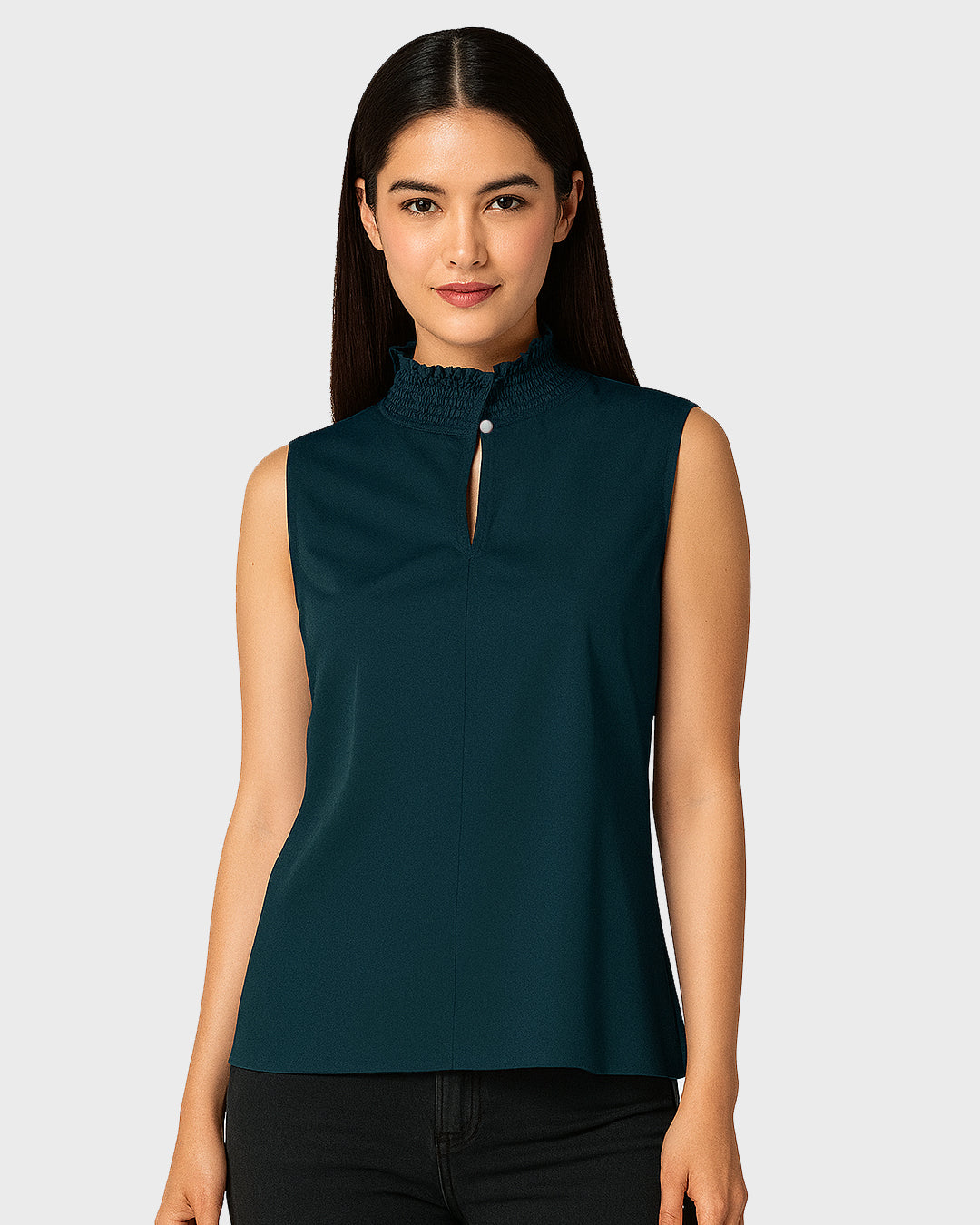 Blusa Verde Escuro Feminina Marialícia Sem Manga com Gola Alta