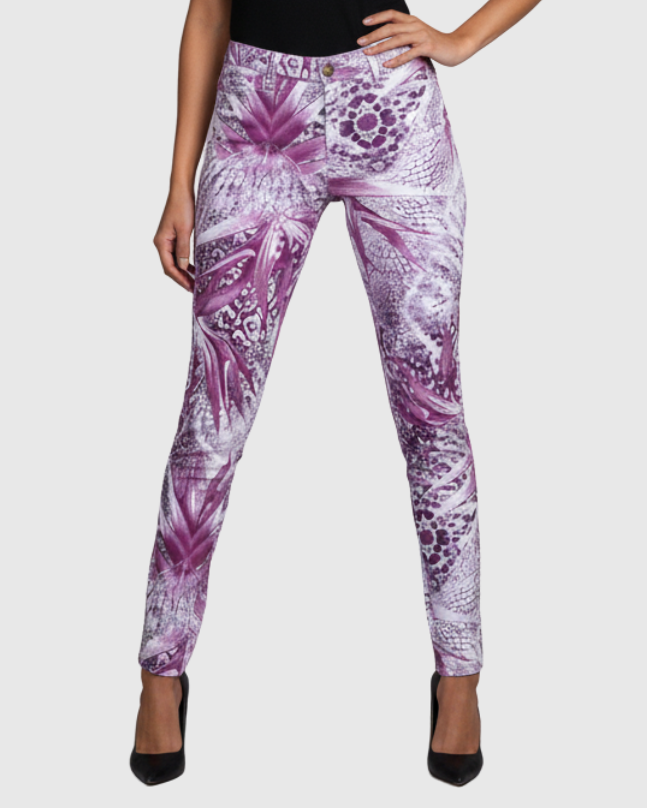 Calça Estampada Feminina Marialícia Skinny Cintura Média Floral