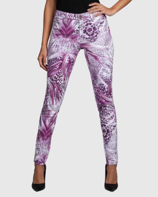 Calça Estampada Feminina Marialícia Skinny Cintura Média Floral