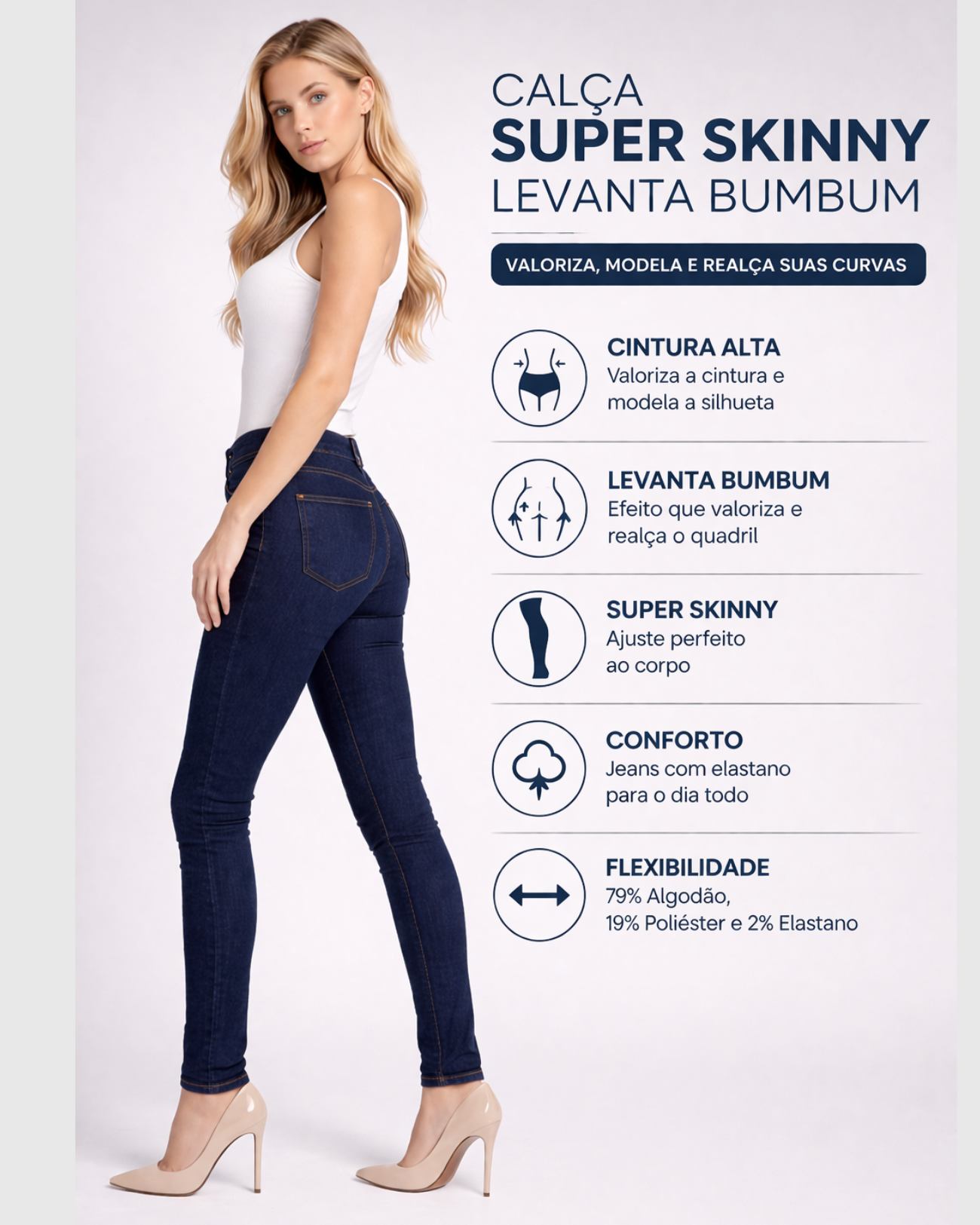 Calça Jeans Skinny Escura Cintura Alta Feminina – Recuzza