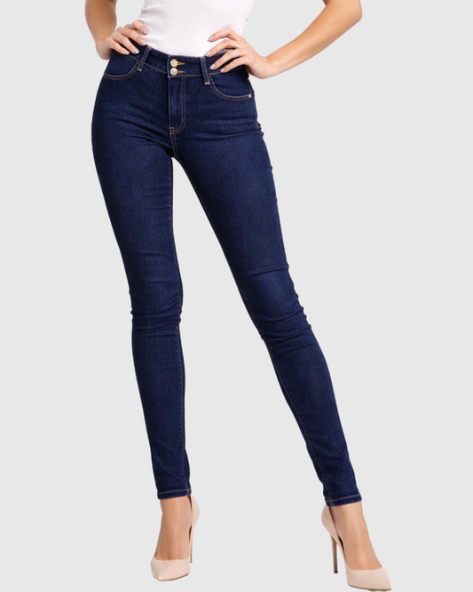 Calça Jeans Skinny Escura Cintura Alta Feminina – Recuzza - Jeans Azul Escuro