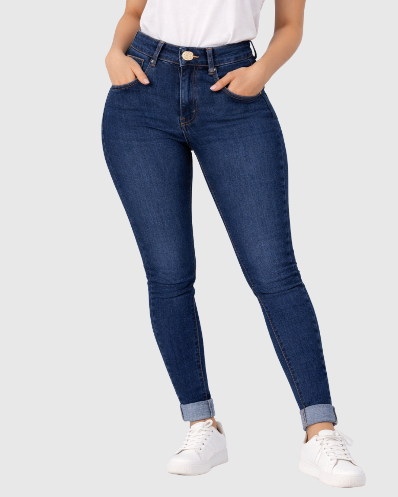 Calça Jeans Skinny Oppnus Feminina Cintura Alta Levanta Bumbum - Jeans Azul Escuro