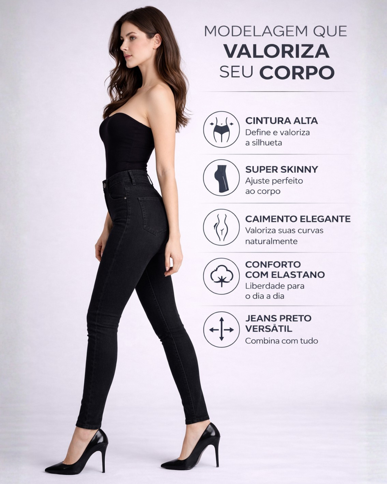 Calça Jeans Skinny Preta Cintura Alta Feminina – Recuzza
