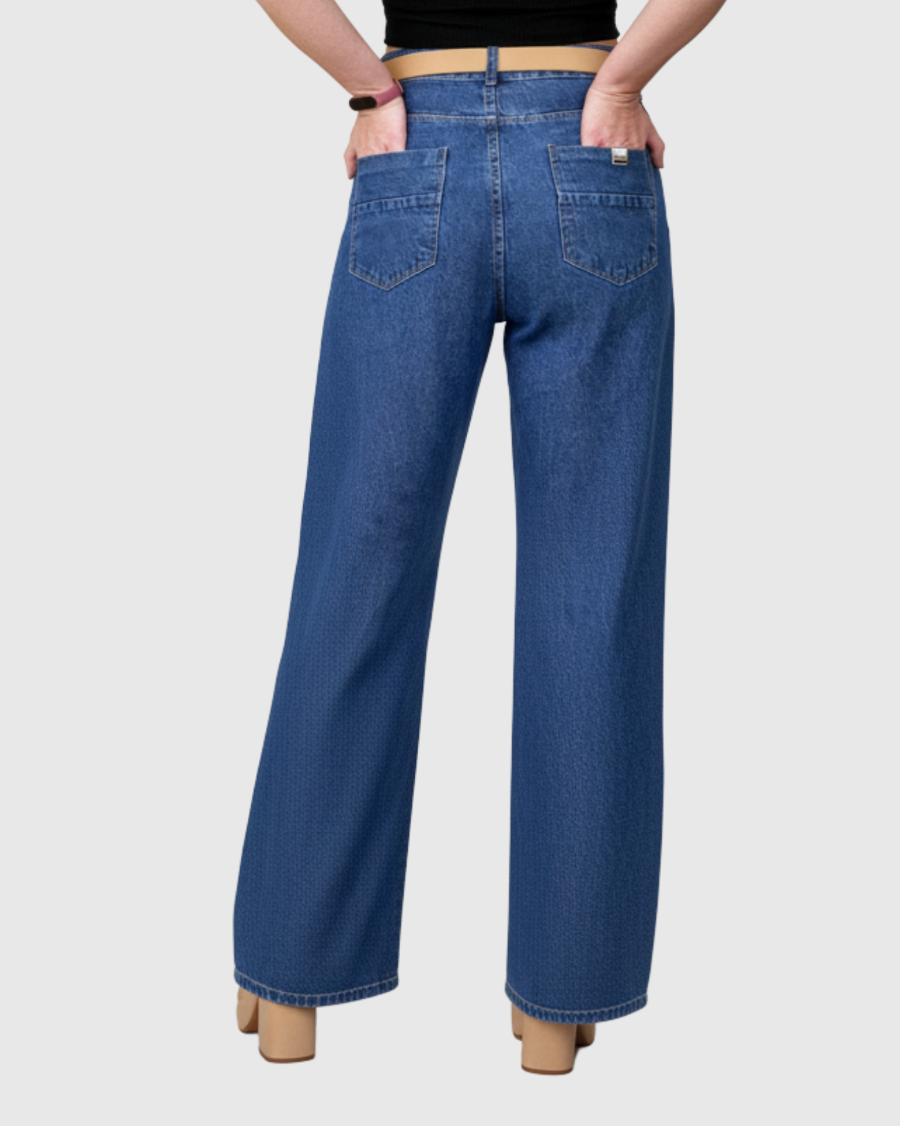 Calça Jeans Wide Leg Feminina Oppnus Cintura Alta com Cinto