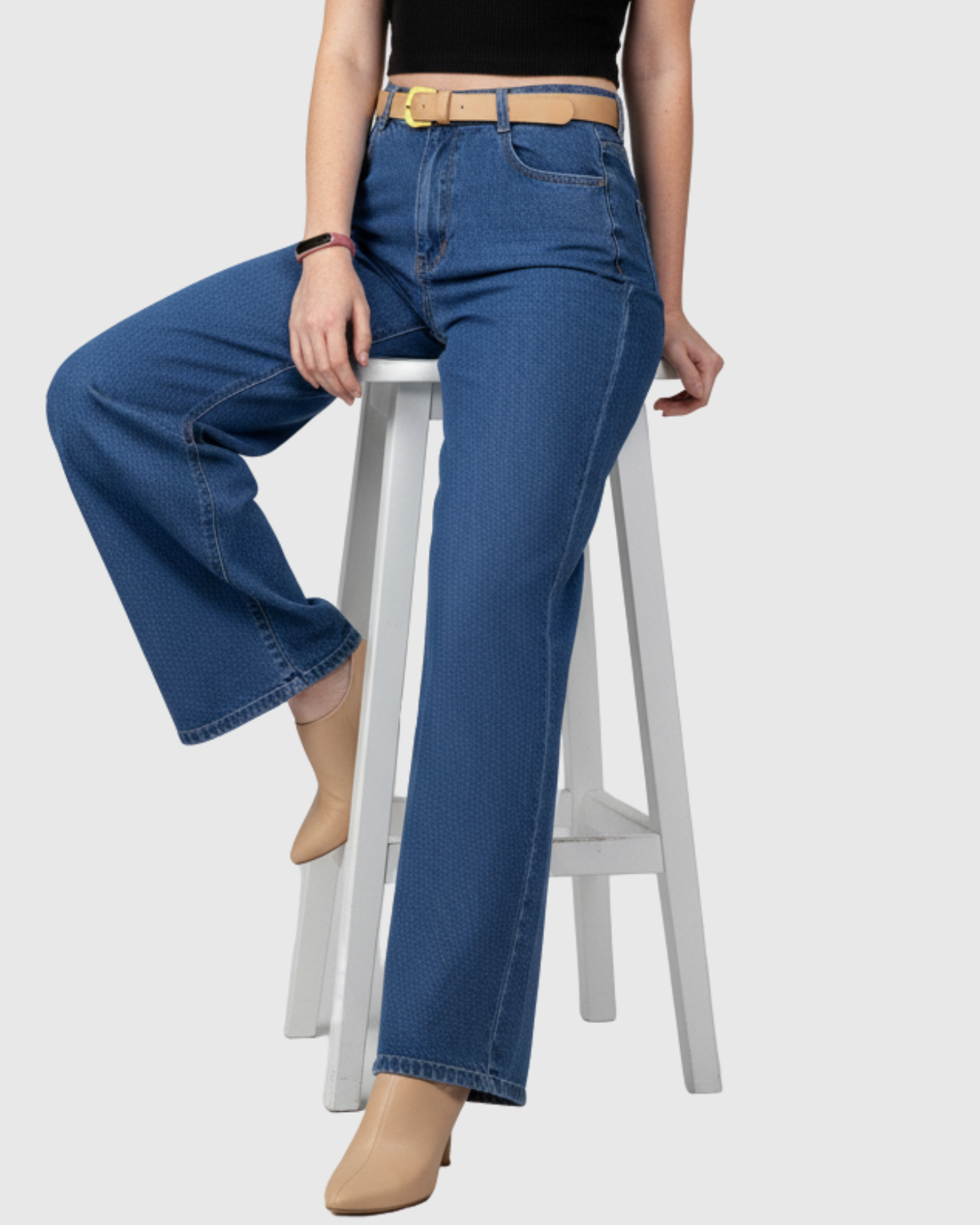 Calça Jeans Wide Leg Feminina Oppnus Cintura Alta com Cinto