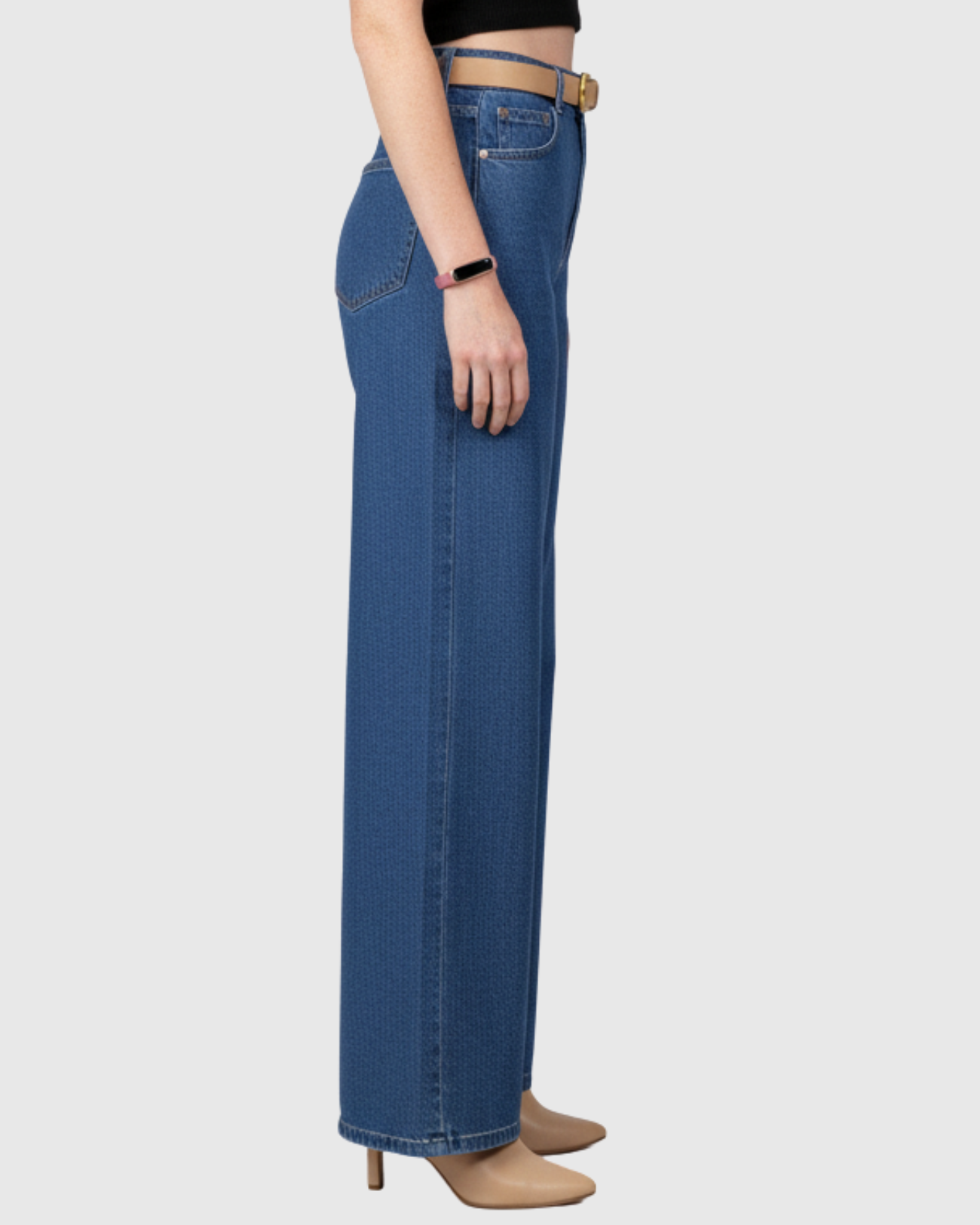 Calça Jeans Wide Leg Feminina Oppnus Cintura Alta com Cinto