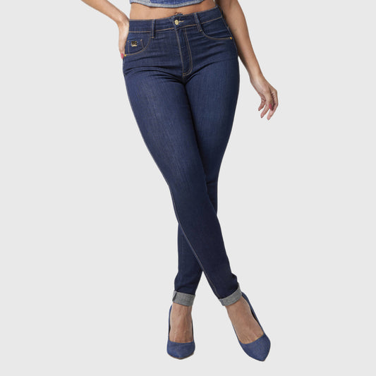 Calça Oppnus Jeans Skinny Cintura Alta Chapa Barriga - Jeans Azul Escuro Casual