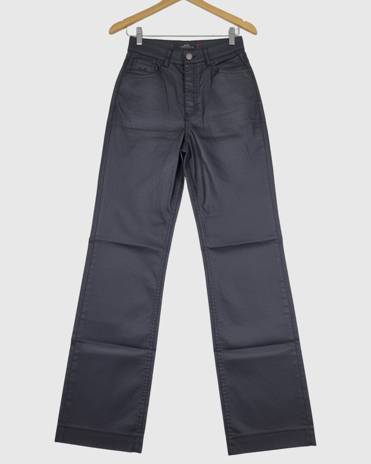 Calça Resinada Preta Feminina Wide Leg Flare com Cintura Alta