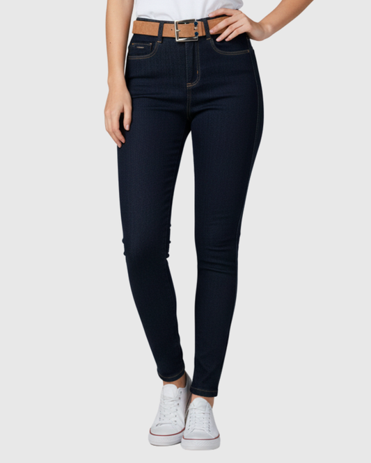 Calça Skinny Cintura Alta com Cinto – Oppnus Jeans Azul