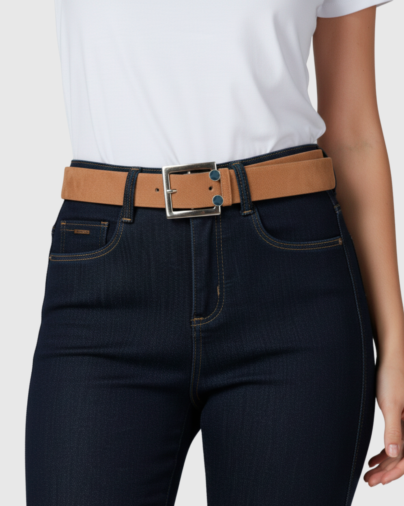 Calça Skinny Cintura Alta com Cinto – Oppnus Jeans Azul