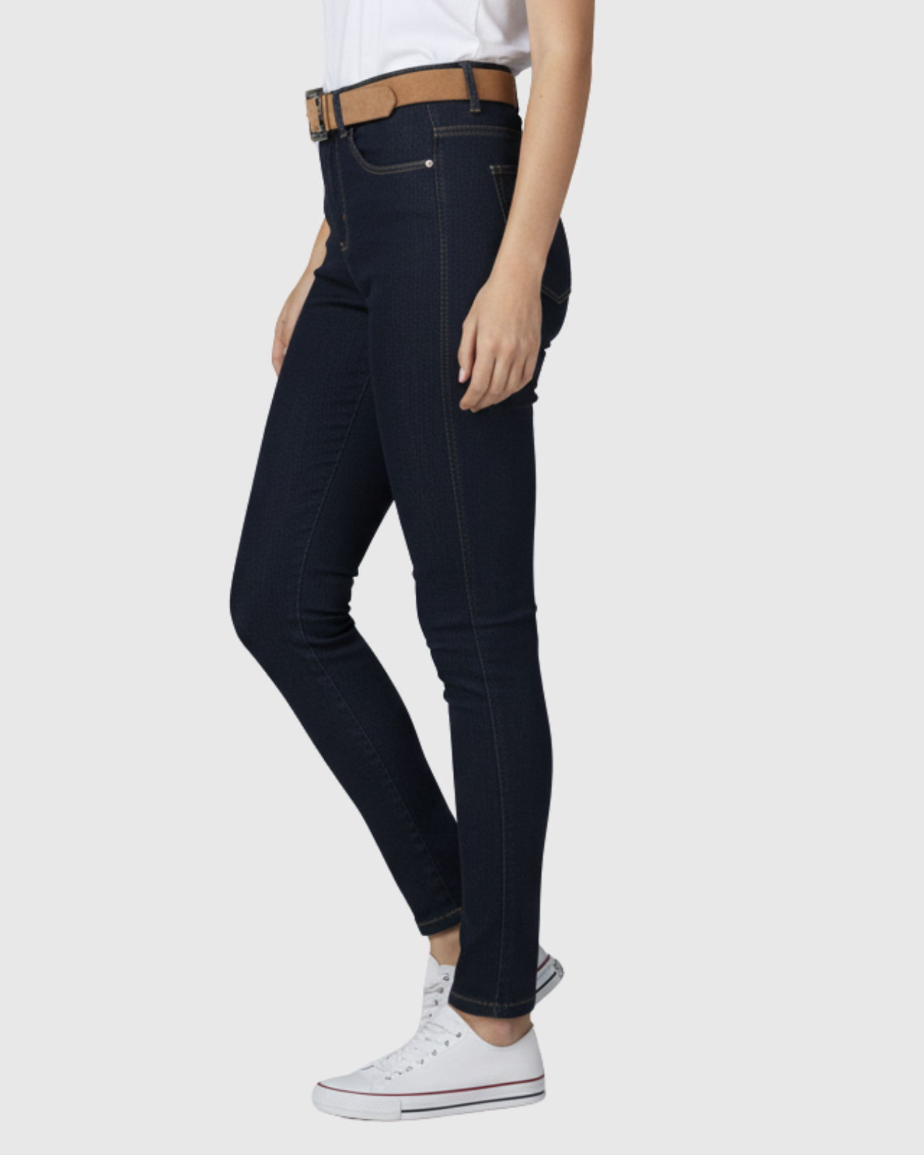 Calça Skinny Cintura Alta com Cinto – Oppnus Jeans Azul