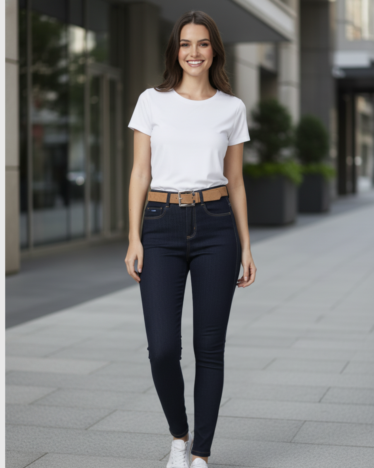 Calça Skinny Cintura Alta com Cinto – Oppnus Jeans Azul