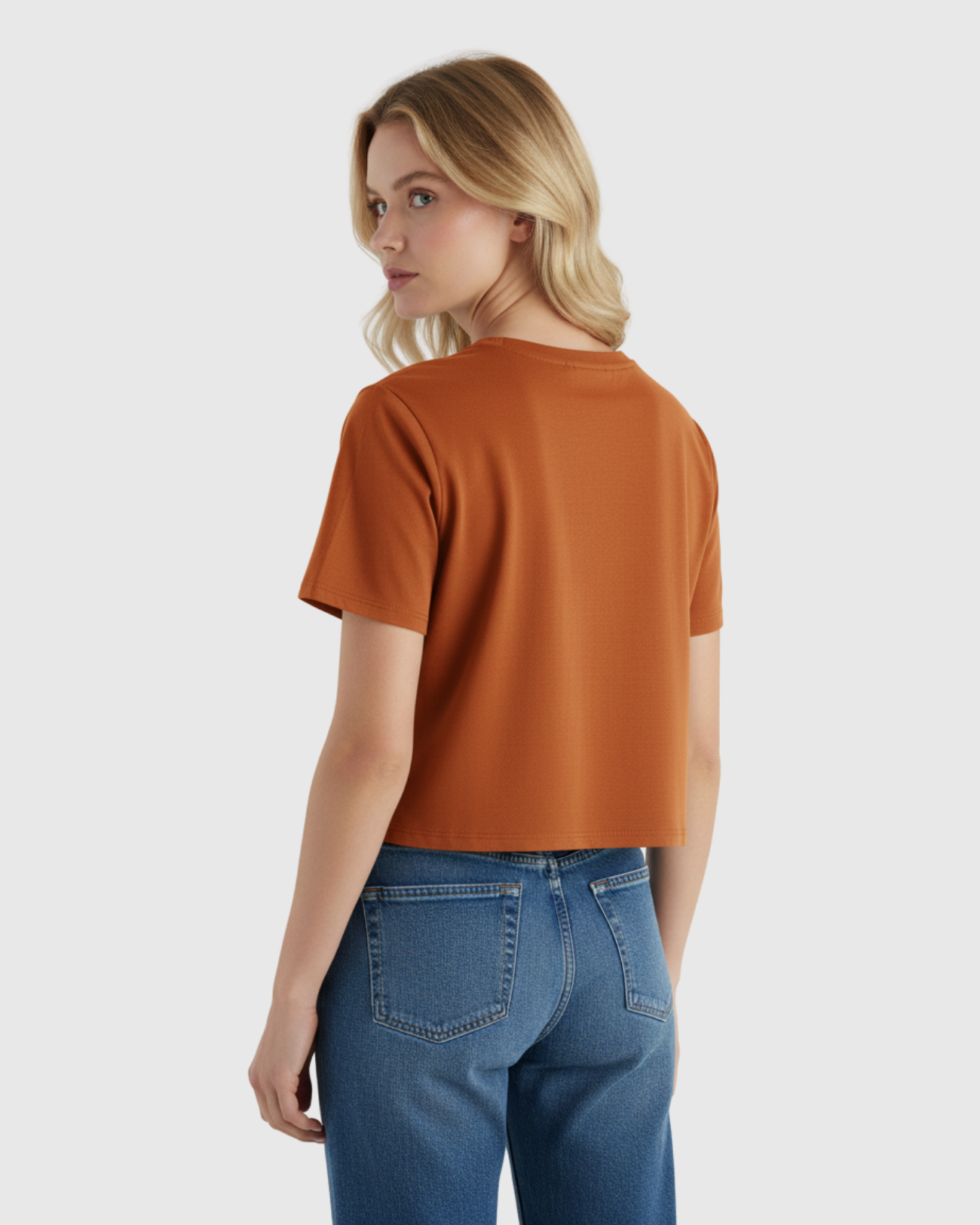 Camiseta Cropped Básica Feminina Marialícia Manga Curta Marrom