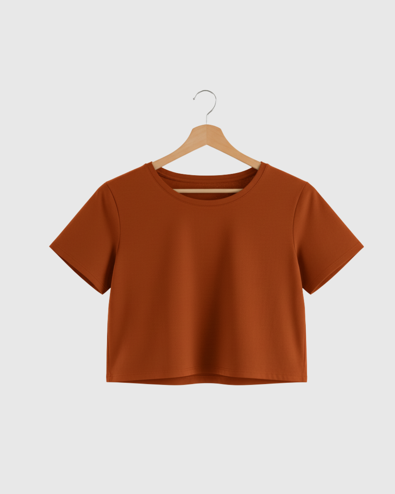 Camiseta Cropped Básica Feminina Marialícia Manga Curta Marrom
