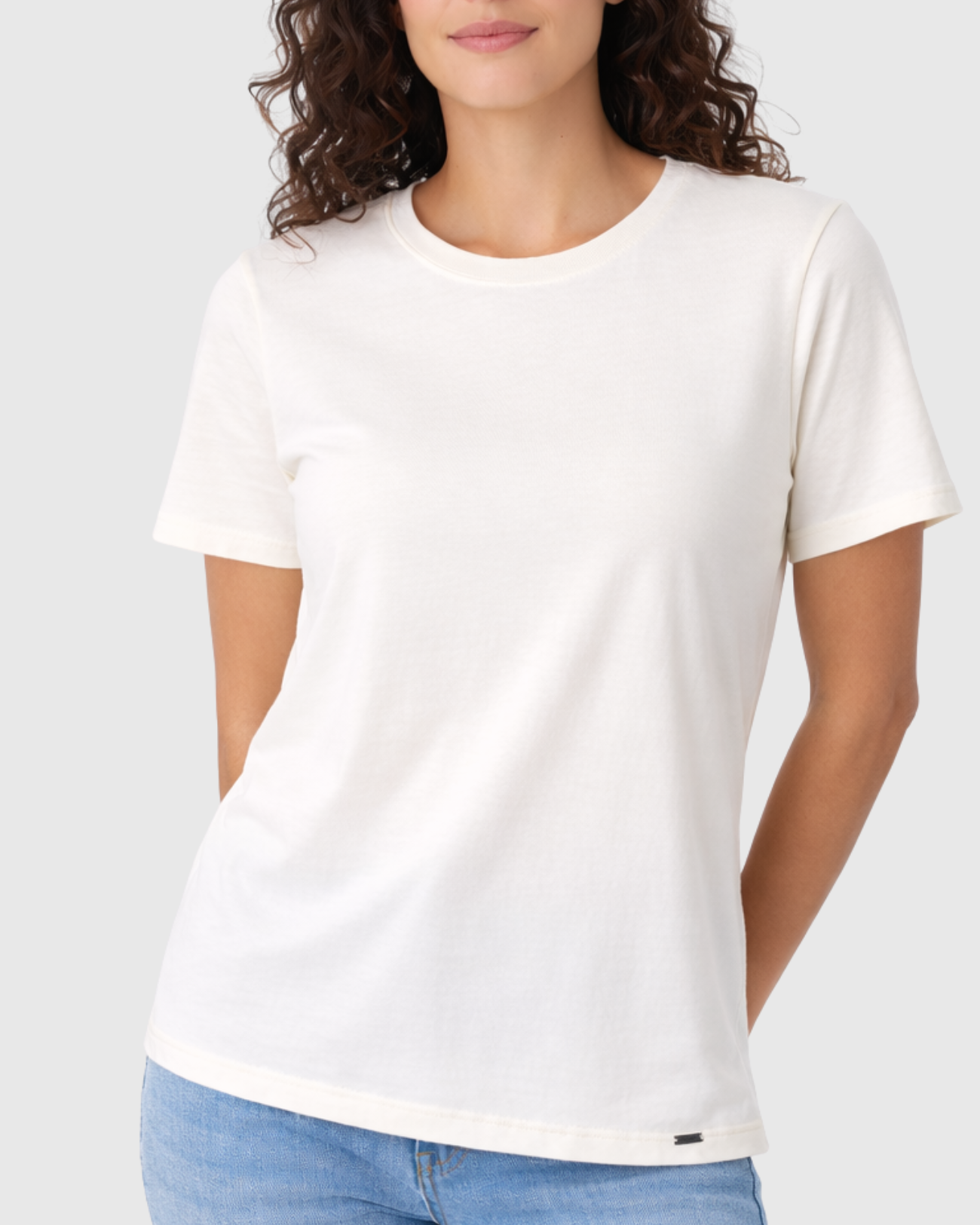 Camiseta Marialícia Básica Feminina Manga Curta Algodão Off White -