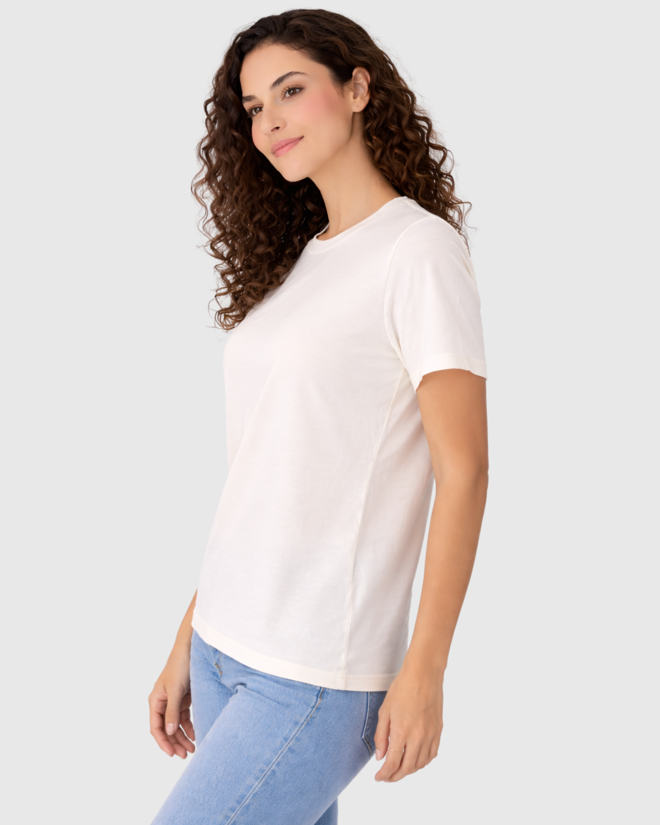 Camiseta Marialícia Básica Feminina Manga Curta Algodão Off White -