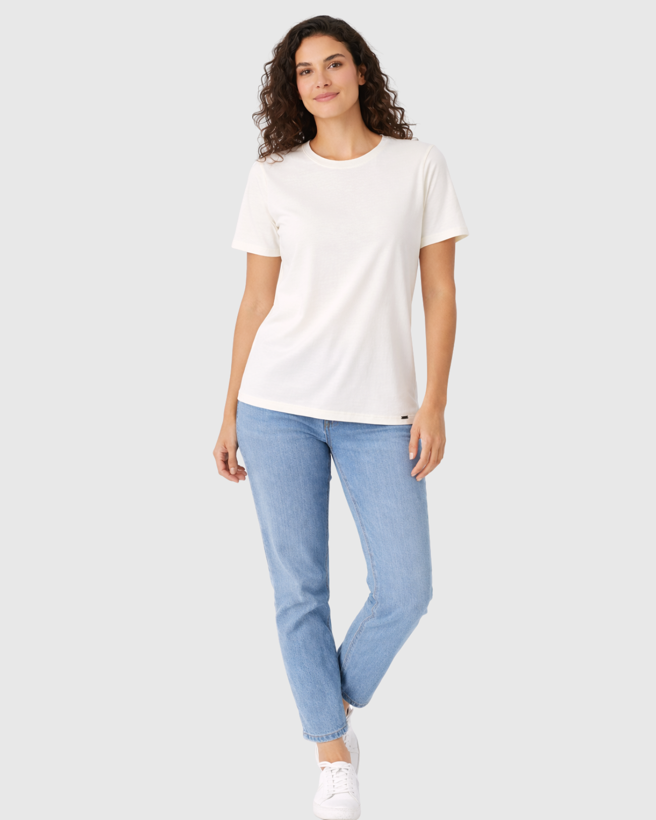 Camiseta Marialícia Básica Feminina Manga Curta Algodão Off White -