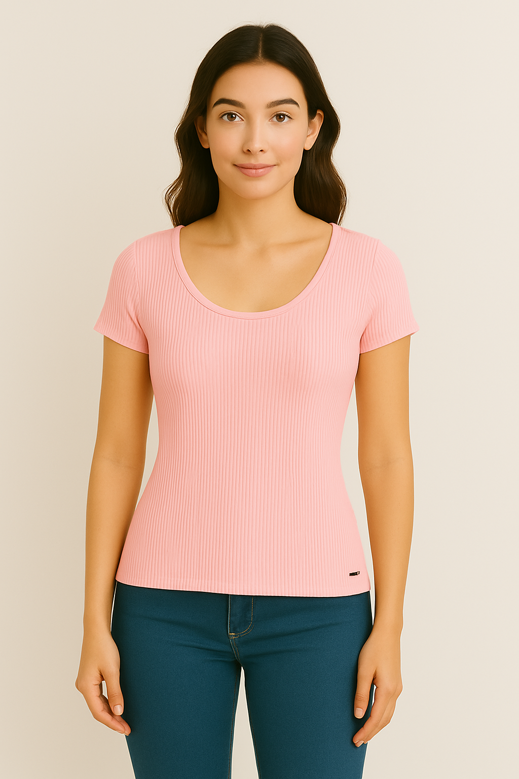 Blusa Marialícia Manga Curta Canelada Rosa
