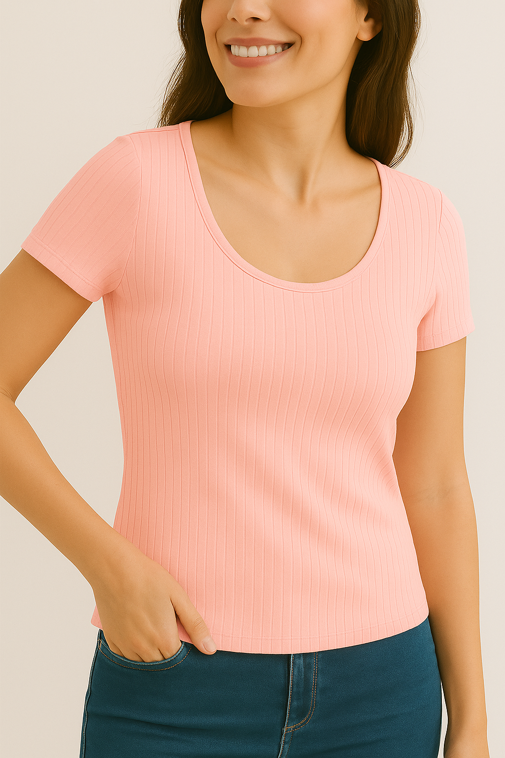 Blusa Marialícia Manga Curta Canelada Rosa