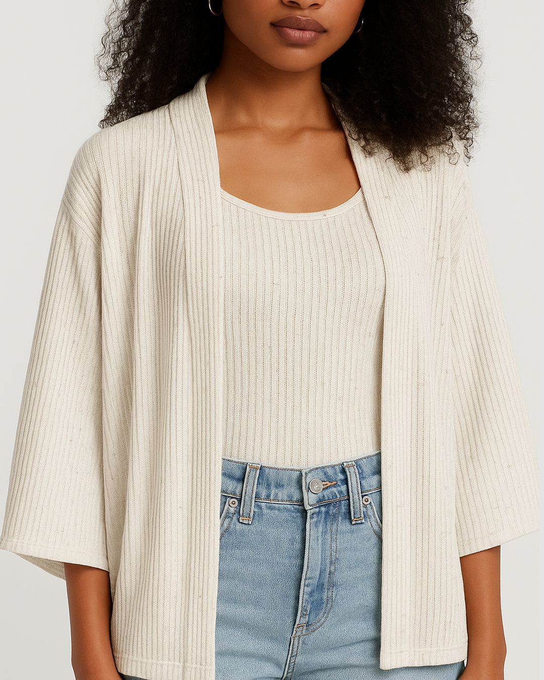 Conjunto Feminino Marialícia Regata + Cardigan Off-White