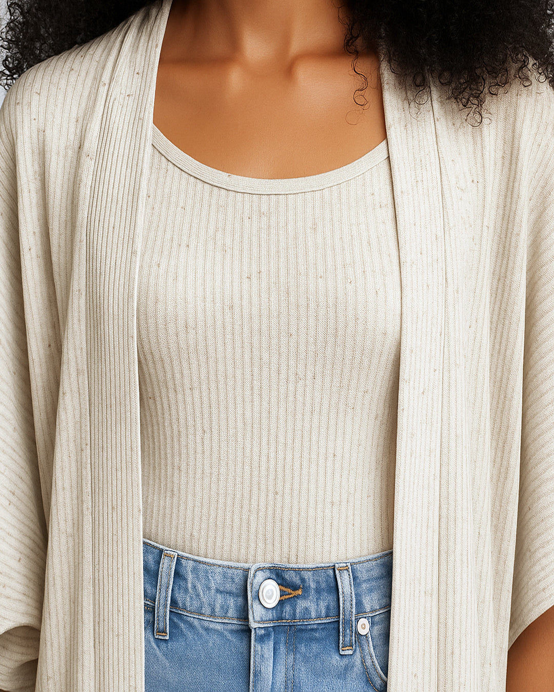 Conjunto Feminino Marialícia Regata + Cardigan Off-White