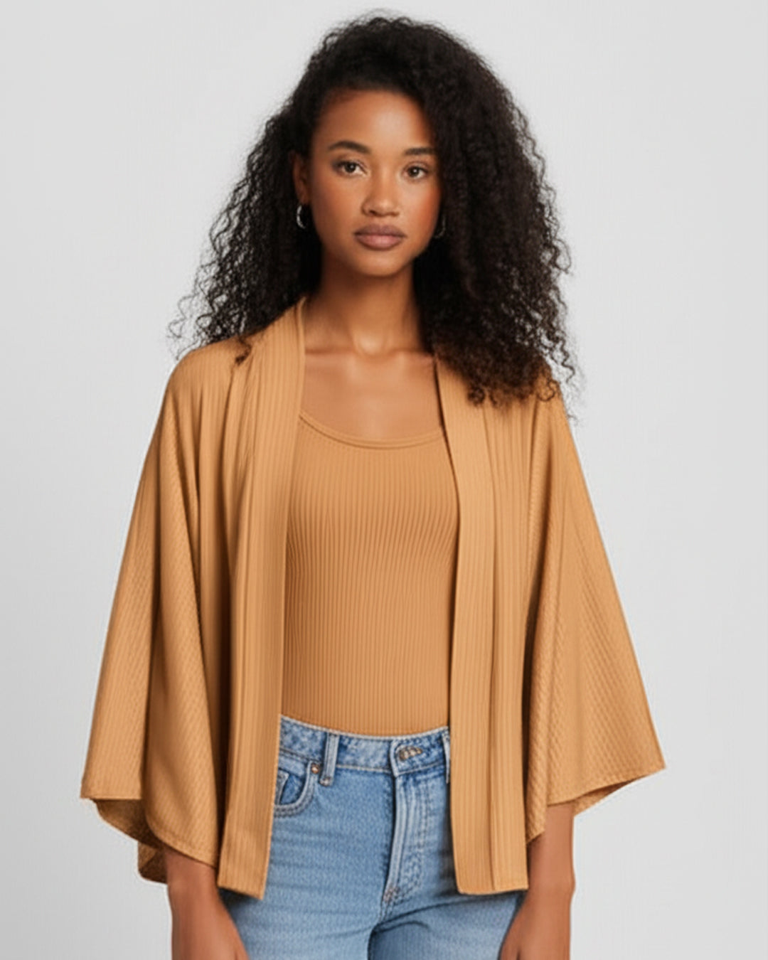 Conjunto Feminino Marialícia Regata e Cardigan Caramelo