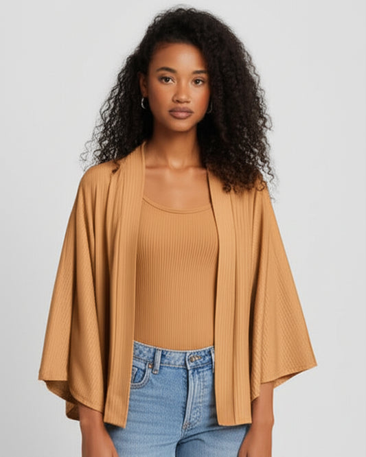 Conjunto Feminino Marialícia Regata e Cardigan Caramelo