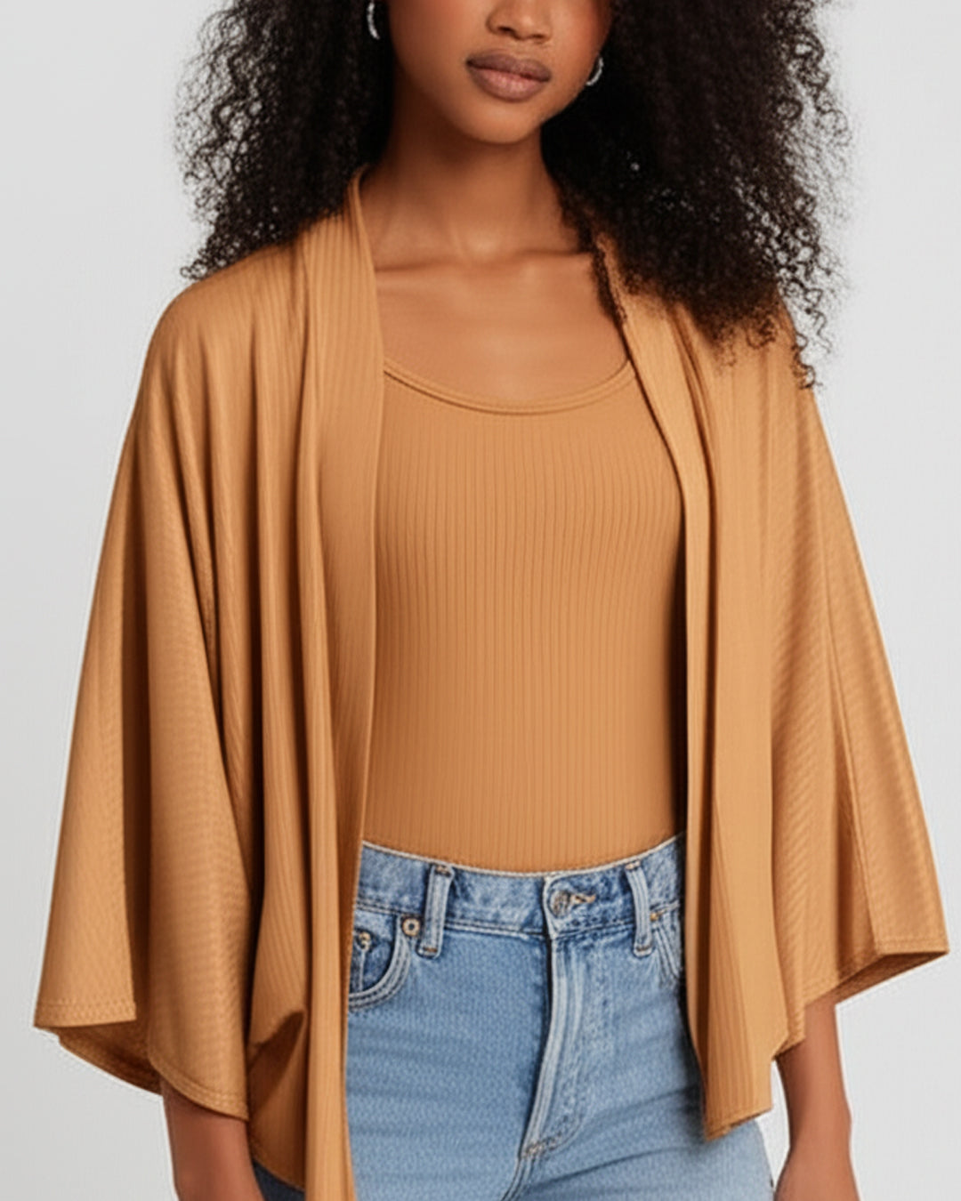 Conjunto Feminino Marialícia Regata e Cardigan Caramelo