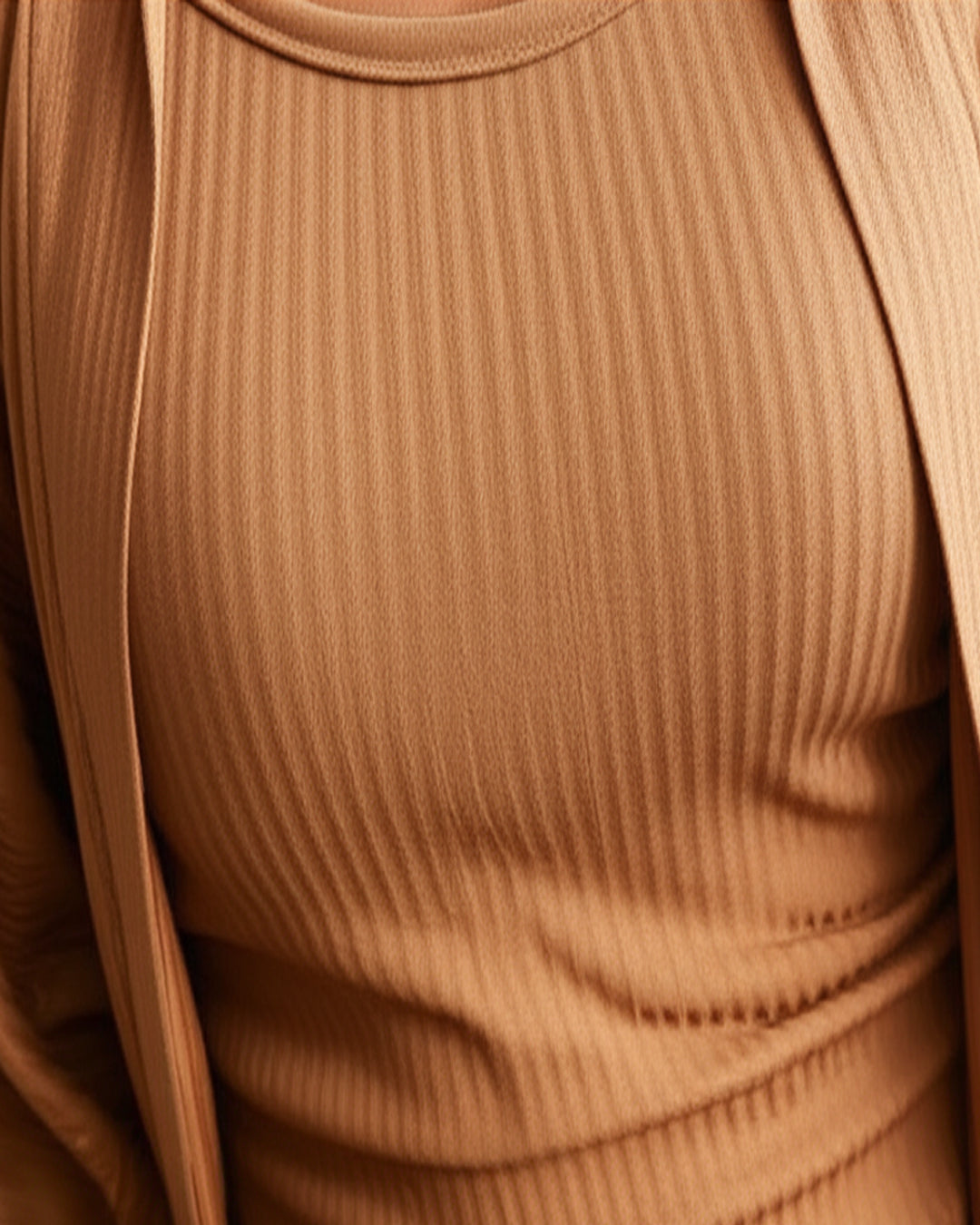 Conjunto Feminino Marialícia Regata e Cardigan Caramelo