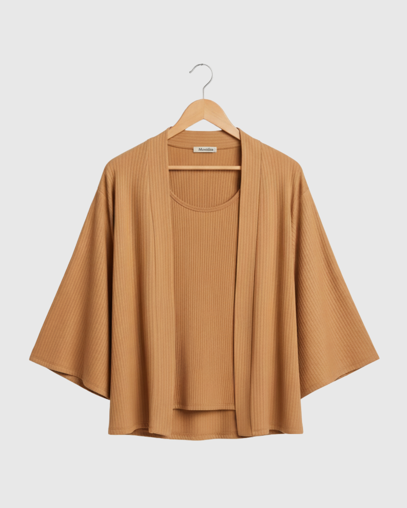 Conjunto Feminino Marialícia Regata e Cardigan Caramelo