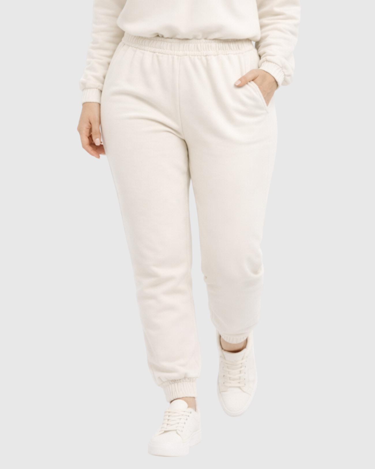 Conjunto Moletom Feminino Marialícia Bege Algodão Casual