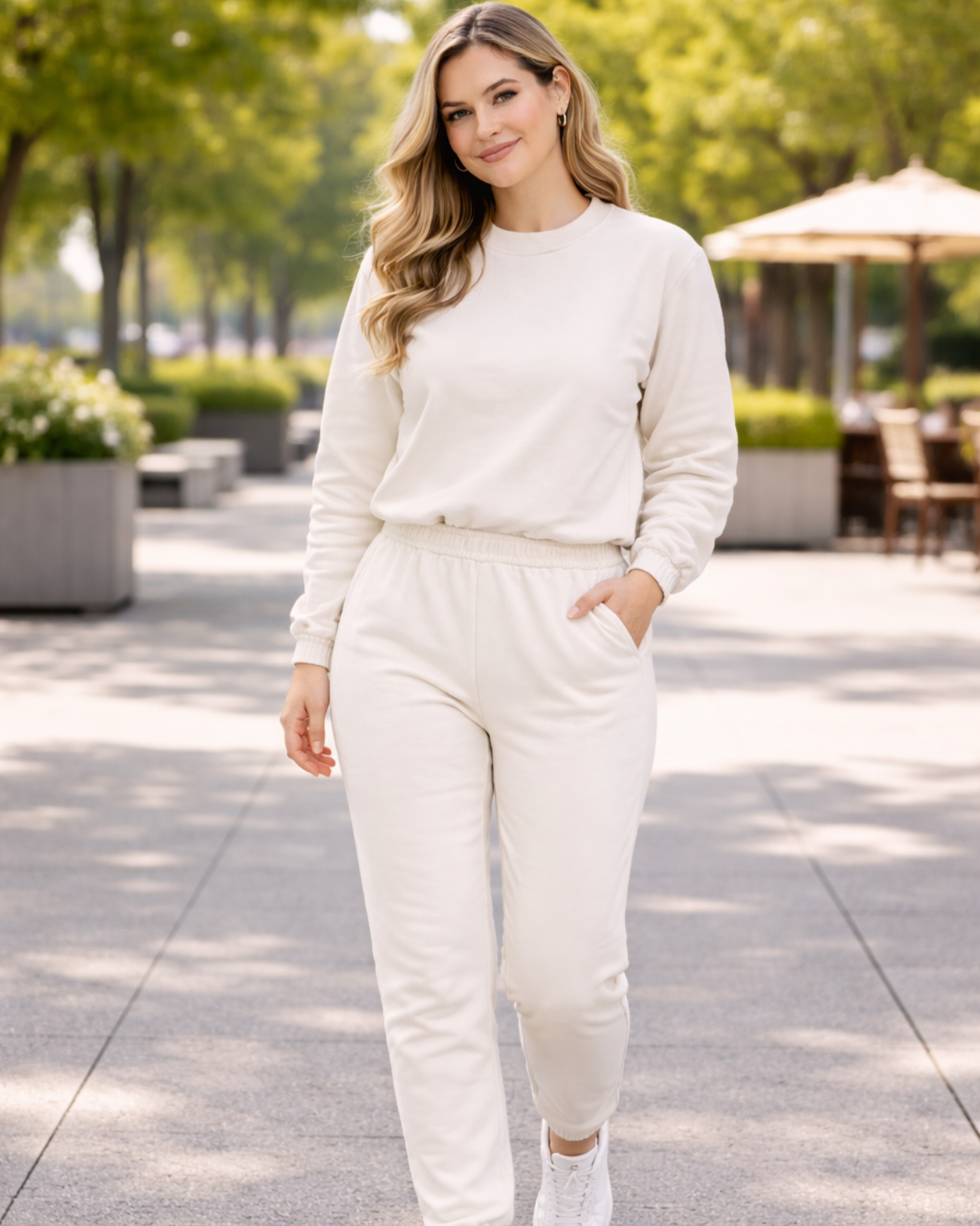 Conjunto Moletom Feminino Marialícia Bege Algodão Casual