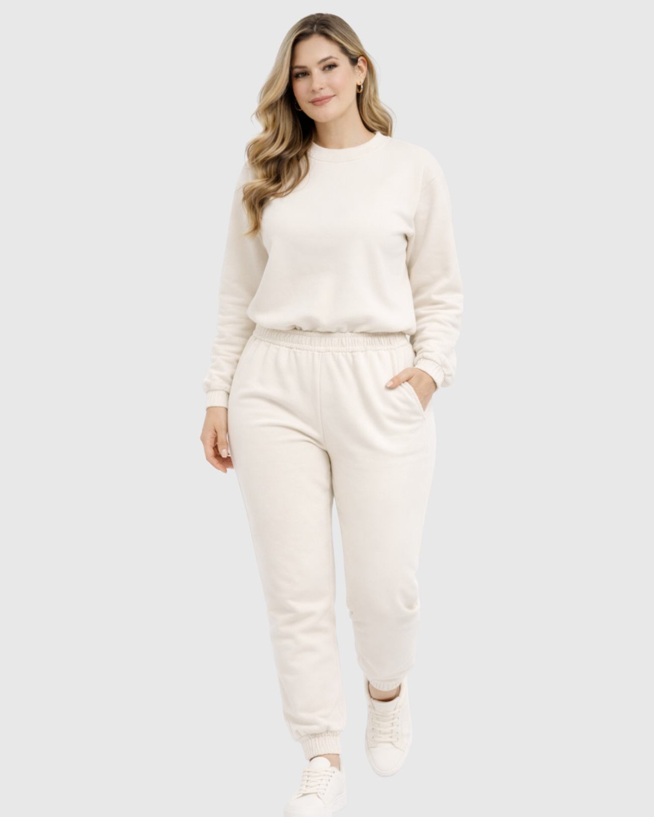 Conjunto Moletom Feminino Marialícia Bege Algodão Casual
