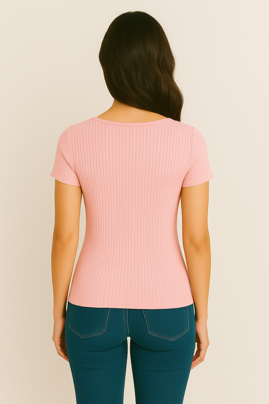 Blusa Marialícia Manga Curta Canelada Rosa