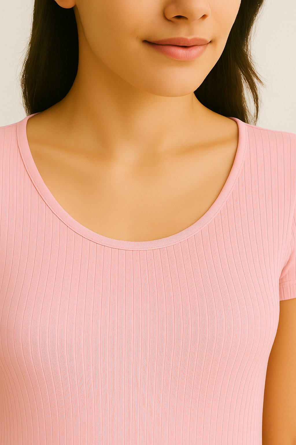 Blusa Marialícia Manga Curta Canelada Rosa