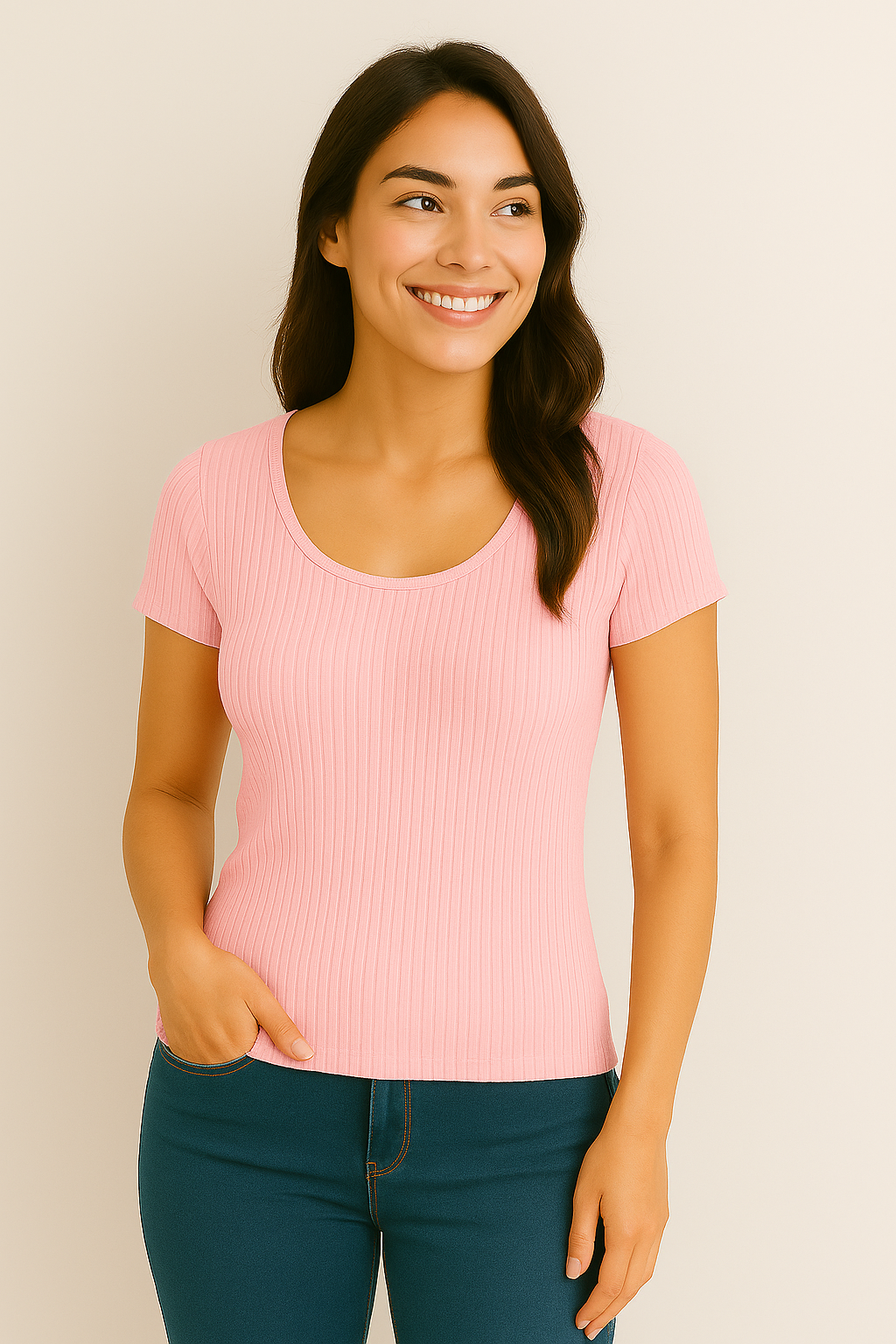 Blusa Marialícia Manga Curta Canelada Rosa