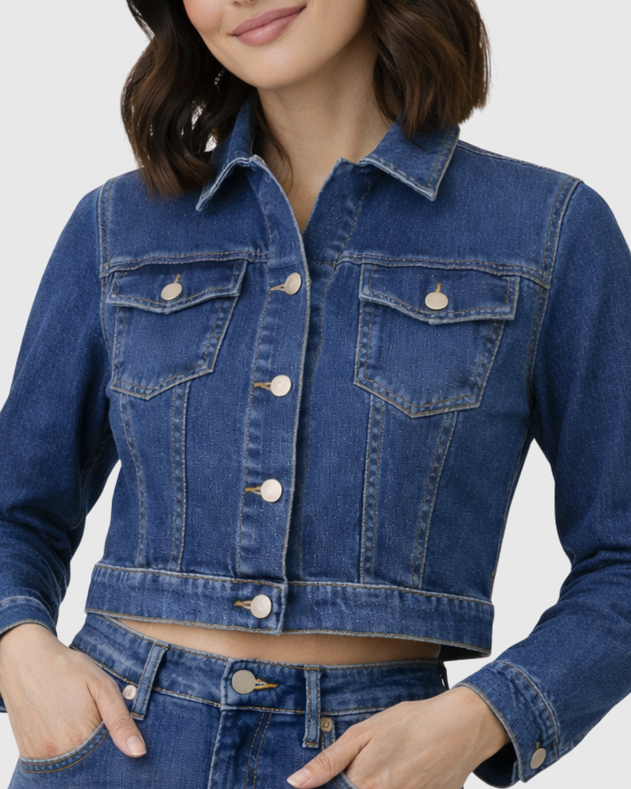 Jaqueta Cropped Jeans Feminina Azul - Oppnus com Elastano