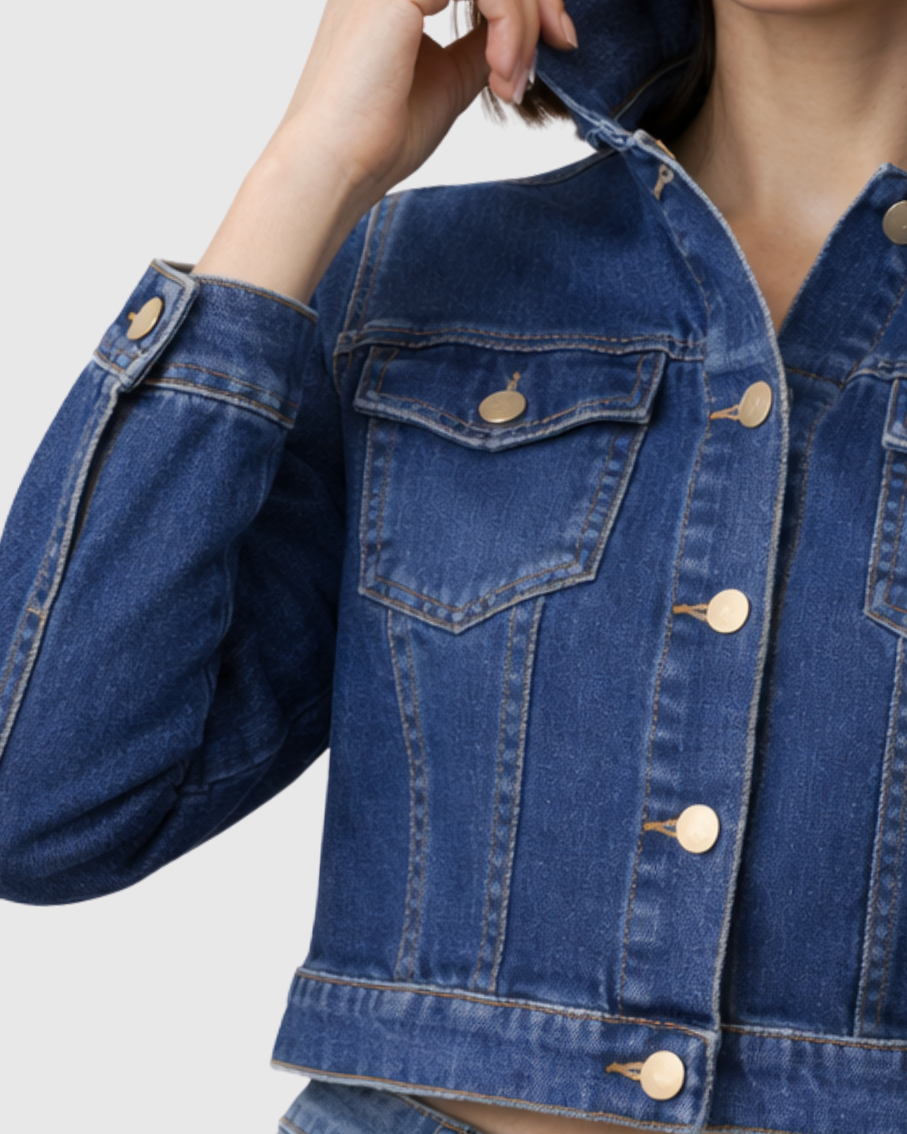 Jaqueta Cropped Jeans Feminina Azul - Oppnus com Elastano