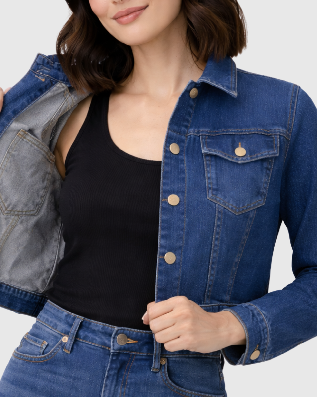 Jaqueta Cropped Jeans Feminina Azul - Oppnus com Elastano