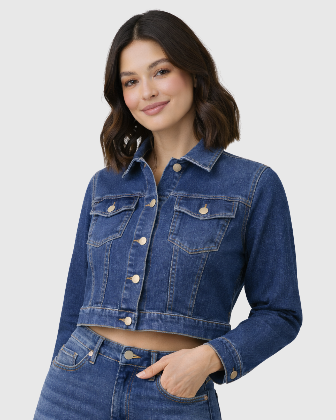 Jaqueta Cropped Jeans Feminina Azul - Oppnus com Elastano