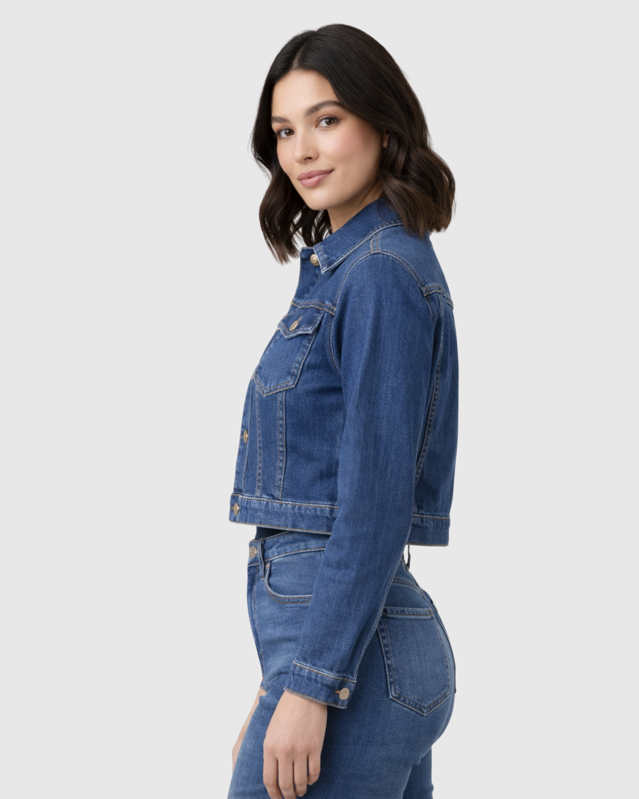Jaqueta Cropped Jeans Feminina Azul - Oppnus com Elastano