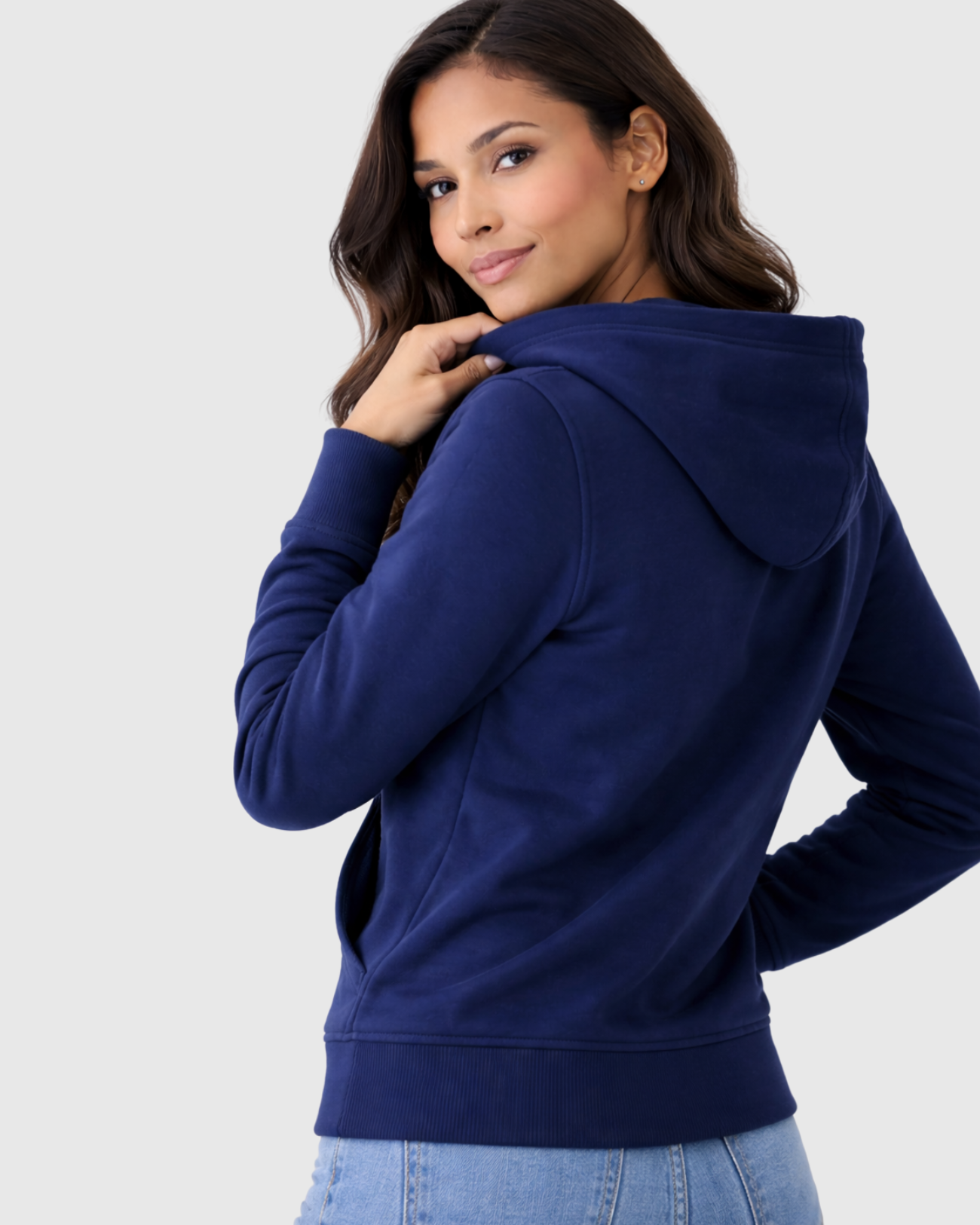 Jaqueta Feminina Marialícia de Moletom com Capuz Azul Marinho